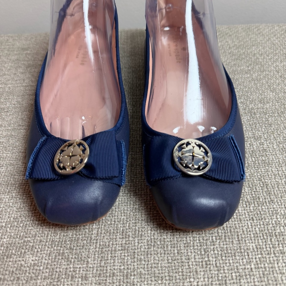 Kate Spade Navy Blue Ballet Flats Round Toe Work Office Leather Bow Party Size 9 - Picture 4 of 10